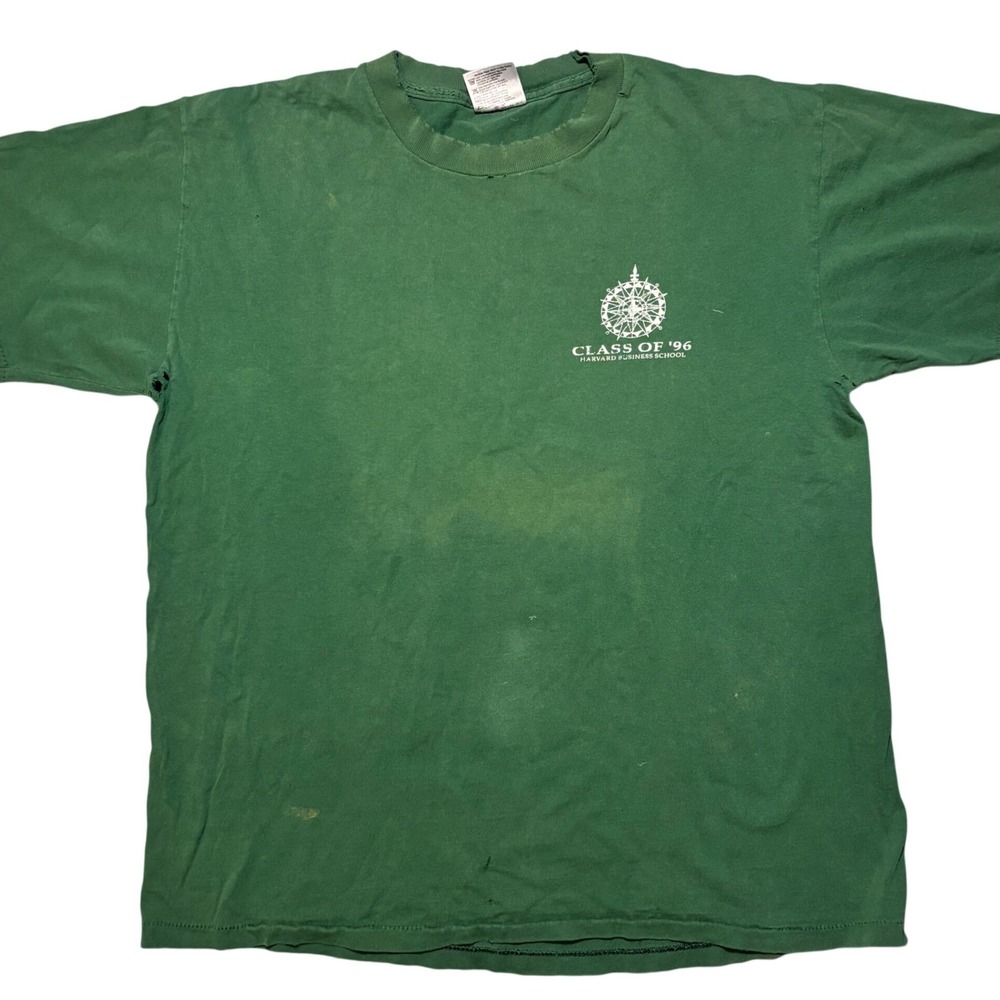 Oneita Harvard Business School T-Shirt Mens Large Green Distressed 90s Vintage - Picture 2 of 9